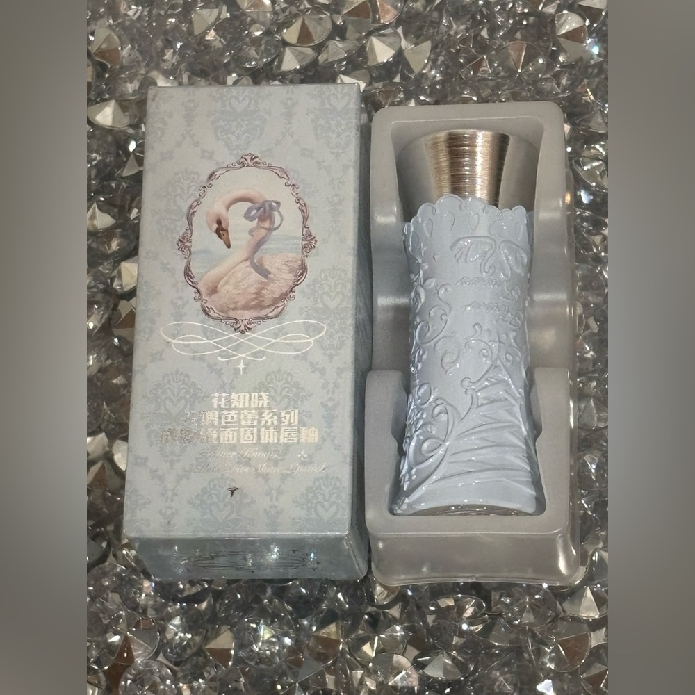 Elegant Swan Embossed Lipstick - Silver and Blue Gorgeous Packaging NWOT